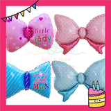 ParteeTime Kids Ribbon Bow Tie Polka Dot Candy Pink Blue Themed Foil Balloon Birthday Party Decoration