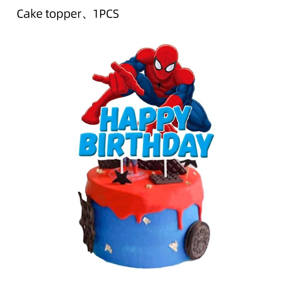 ParteeTime Kids Spiderman Theme Decorations Birthday Party Balloon Banners Hang Swirls Backdrop Tablecloth Cake Topper