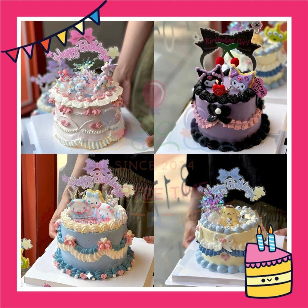 ParteeTime Kids Kuromi Cake Topper Cute Characters Figures Set Cake Decorative Baking Decoration Birthday Party