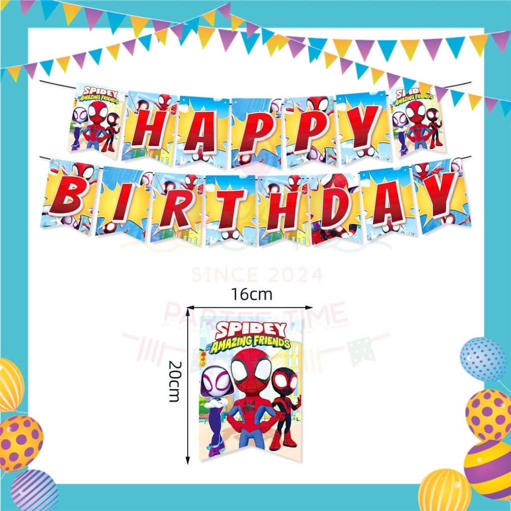 ParteeTime Kids Spidey And His Amazing Friends Birthday Theme Decorations Birthday Balloon Banner Hang Hiasan Hari Jadi
