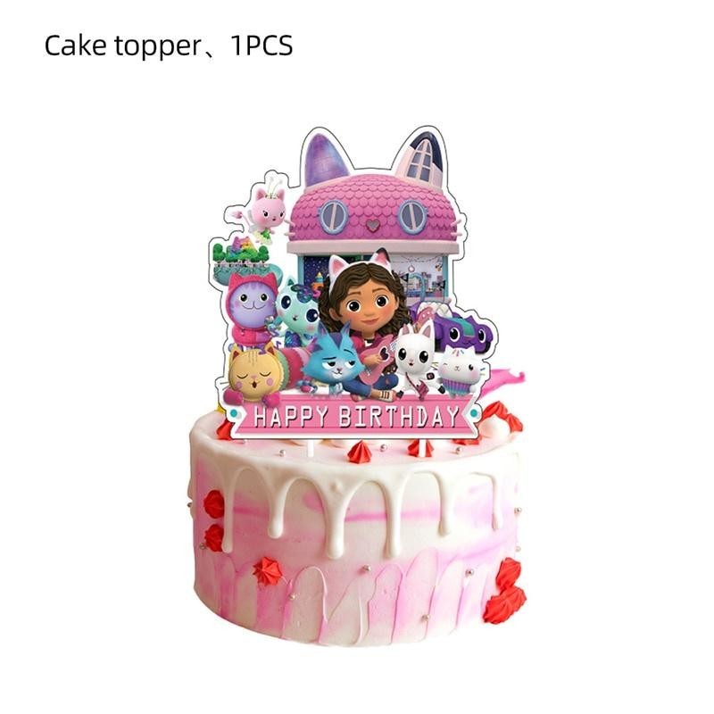 ParteeTime Kids Graby Doll House Theme Decoration Birthday Party Banner Hang Swirl Backdrop Tablecloth Cake Topper