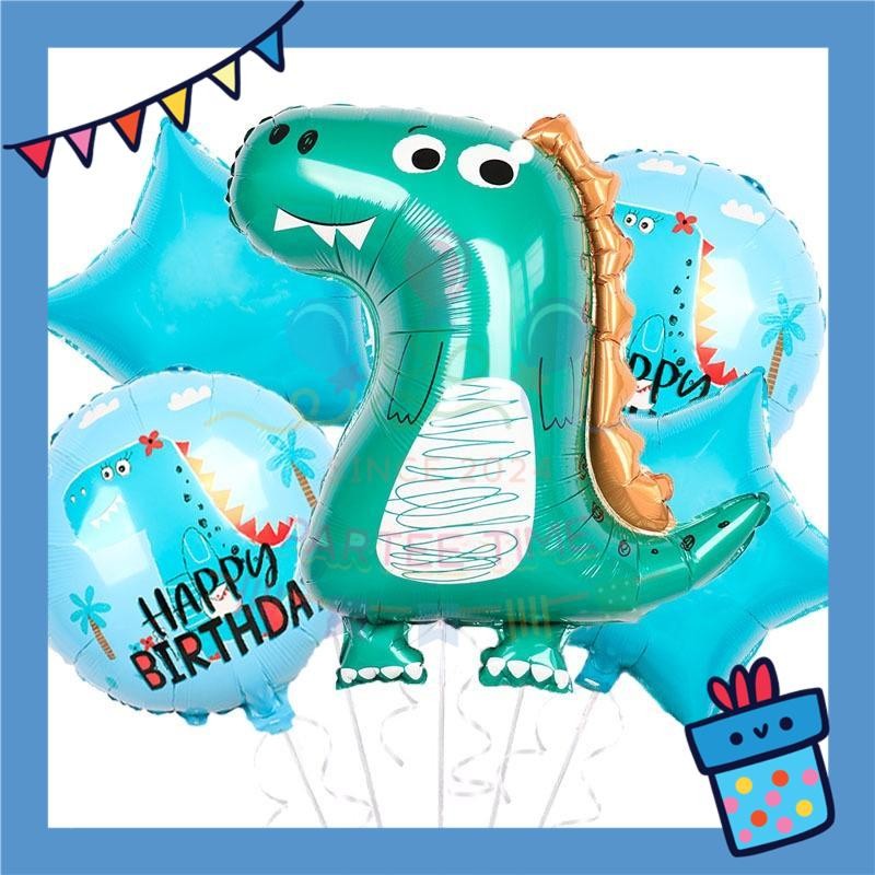 ParteeTime Kids Dinosaur Birthday Party Decoration 5pcs Set Foil Balloon Set Belon Hari Jadi Kanak-Kanak