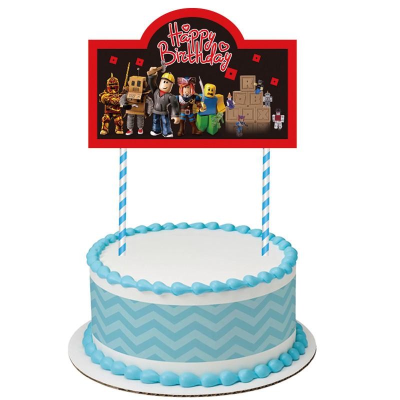 ParteeTime Kids Roblox Birthday Theme Decorations Party Balloon Banners Hang Swirls Backdrop Tablecloth Cake Topper