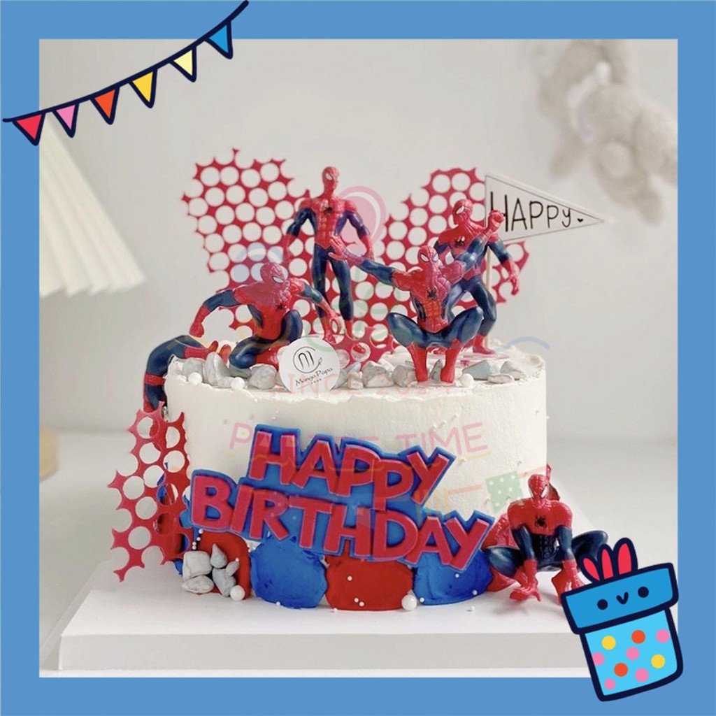 ParteeTime Kids Spiderman Mini Cake Topper Cute Characters Figures Set Cake Decoration Birthday Party Collection Playset