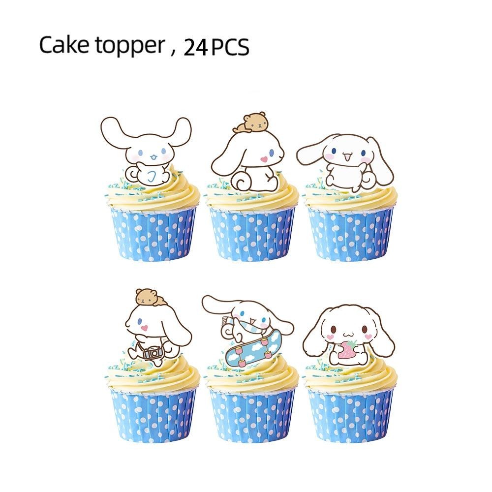 ParteeTime Kids Cinnamoroll Theme Decorations Birthday Party Balloon Banners Hang Swirls Backdrop Tablecloth Cake Topper
