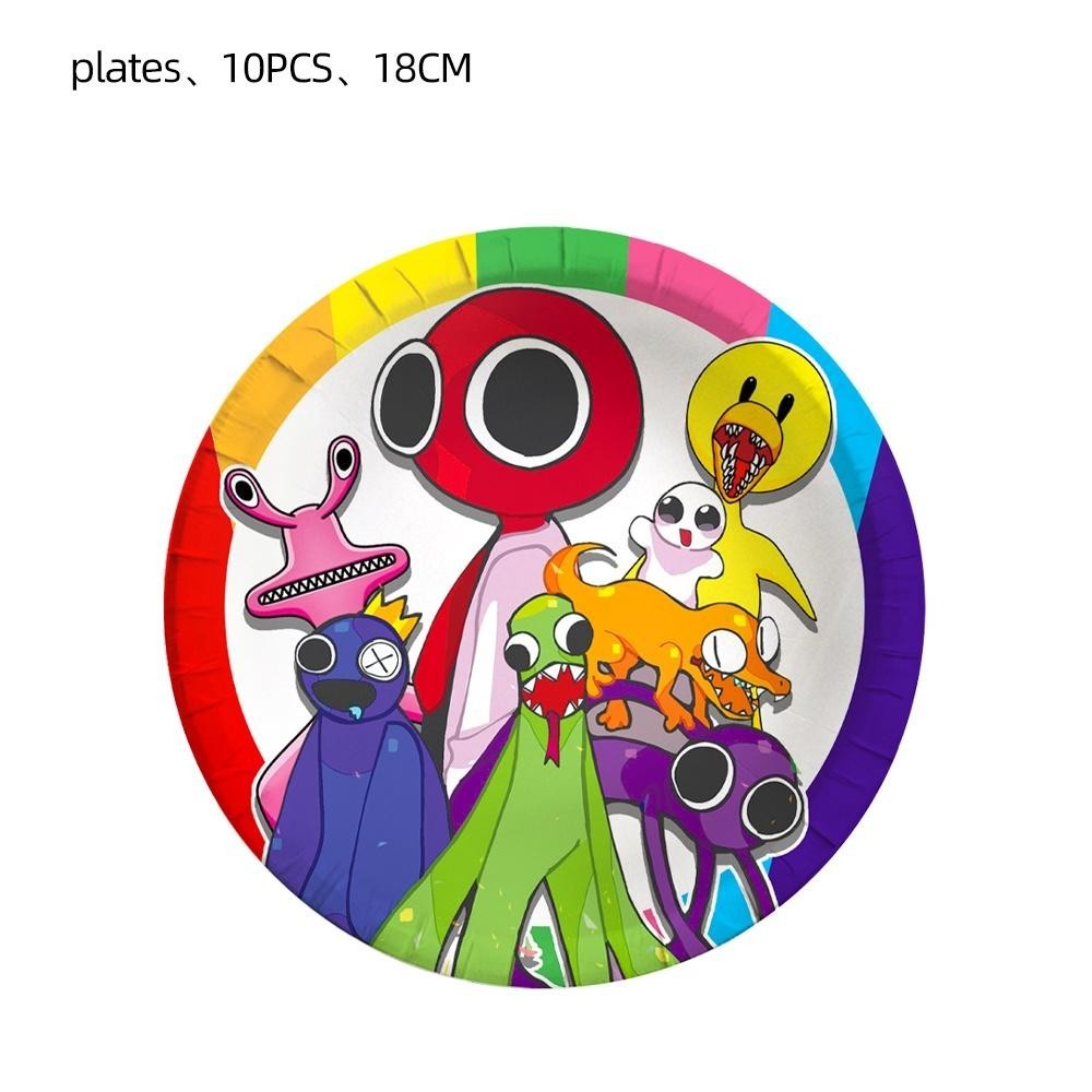 ParteeTime Kids Rainbow & Friends Theme Decorations Birthday Balloon Banner Hang Swirls Backdrop Tablecloth CakeTopper