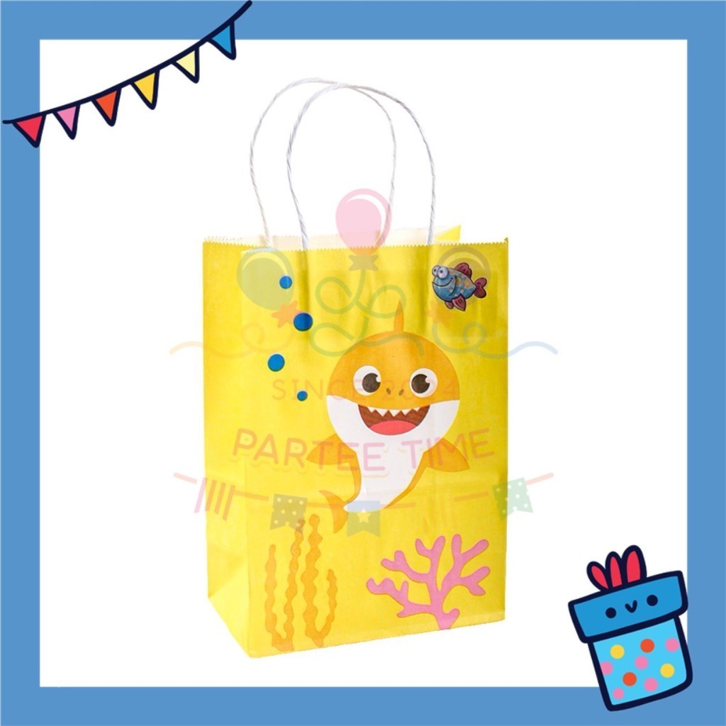 ParteeTime Birthday Kids 1pcs Baby Shark Gift Bags with Handle Paper Bag Doorgift Bag Gift Beg Hadiah