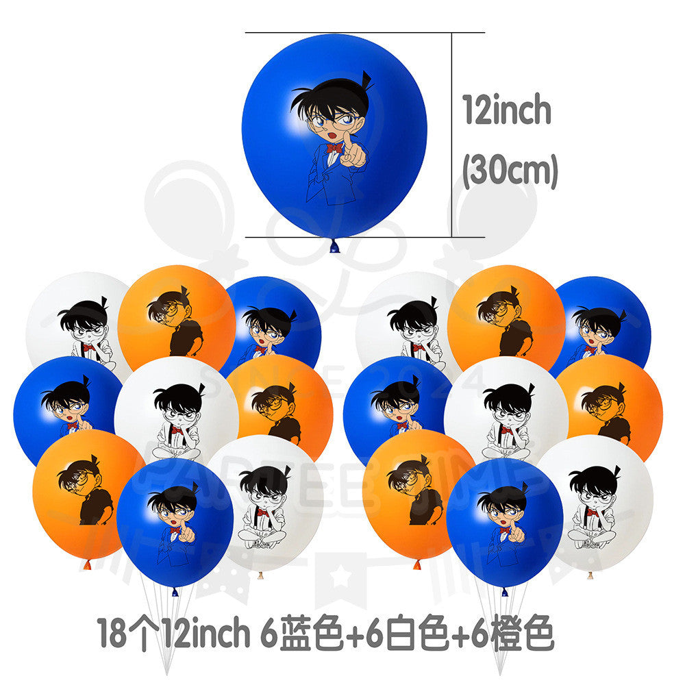 ParteeTime Kids Birthday Party Celebration Decoration Set Conan 4 in 1 Banner Balloon Cake Cupcake Topper Hari Jadi