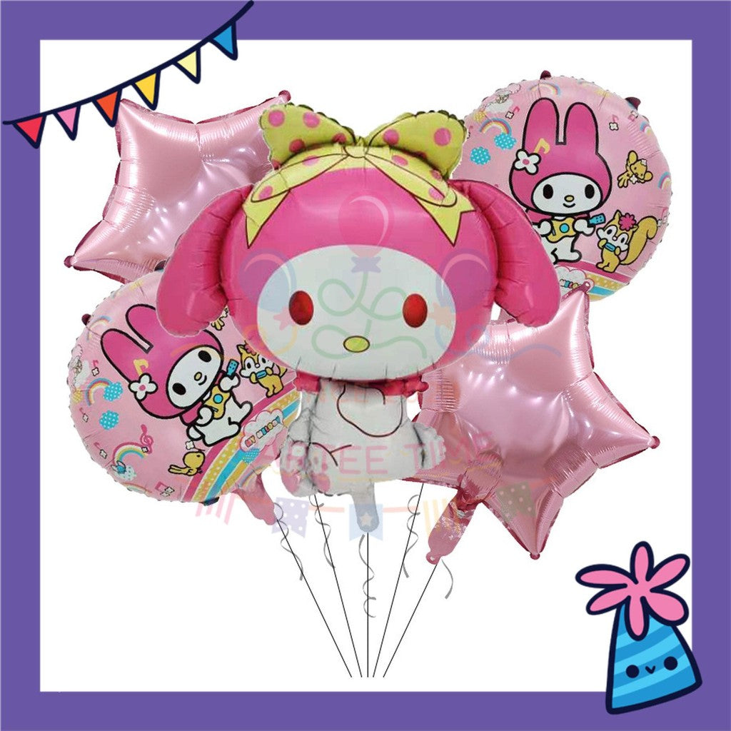 ParteeTime Kids Sanrio Cinnamoroll Kuromi Melody Birthday Party Decoration 5pcs Set Foil Balloon