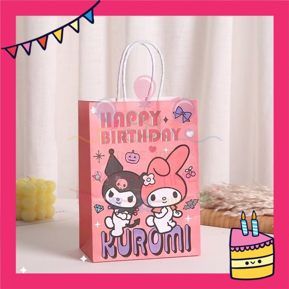 ParteeTime Birthday Kids 1pcs Kuromi My Melody Cinnamoroll Gift Bags with Handle Paper Bag Doorgift Bag Gift Beg Hadiah