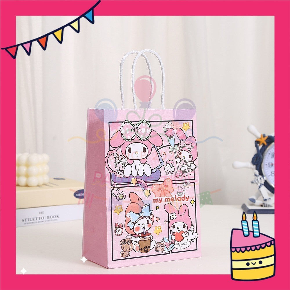 ParteeTime Birthday Kids 1pcs Kuromi My Melody Cinnamoroll Gift Bags with Handle Paper Bag Doorgift Bag Gift Beg Hadiah