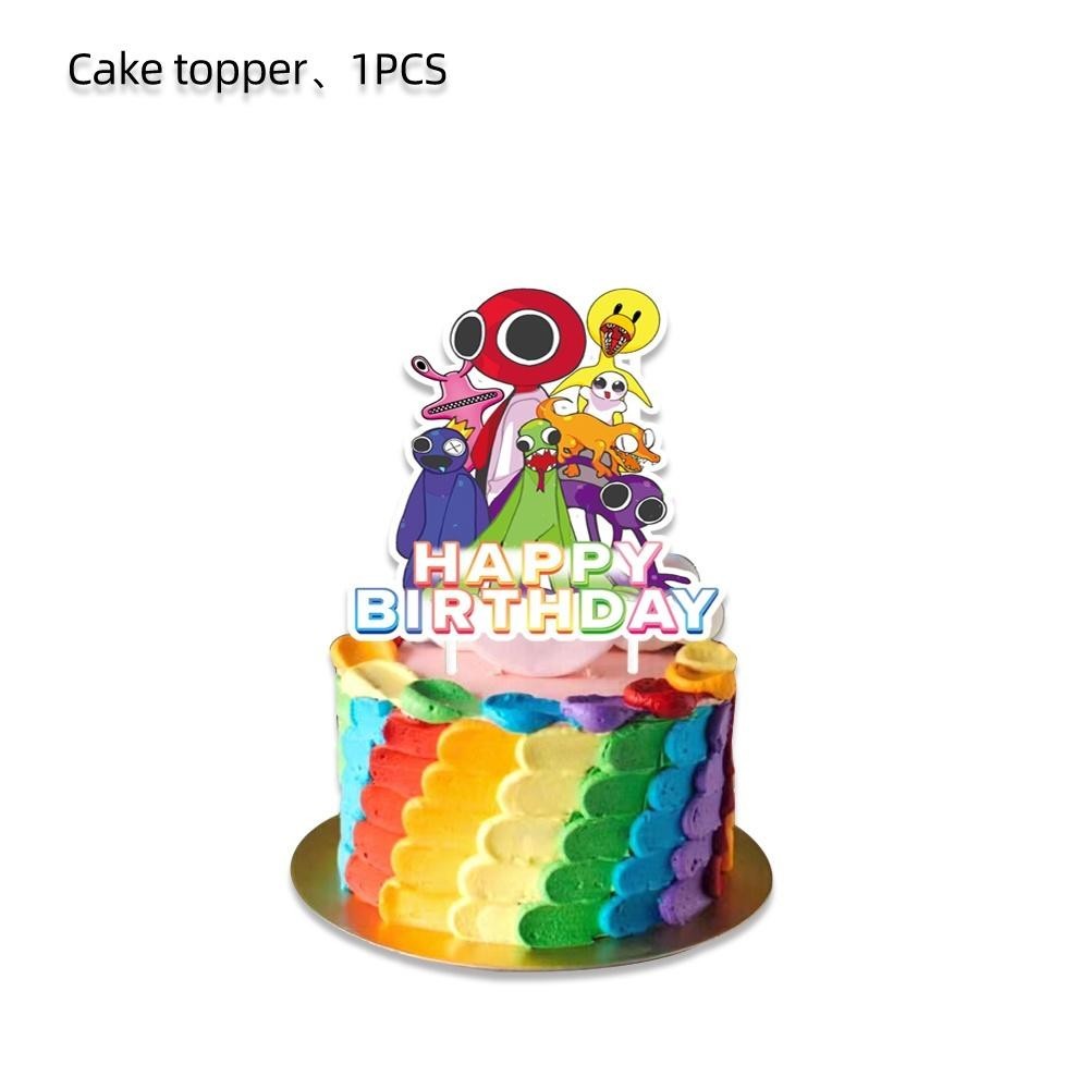 ParteeTime Kids Rainbow & Friends Theme Decorations Birthday Balloon Banner Hang Swirls Backdrop Tablecloth CakeTopper