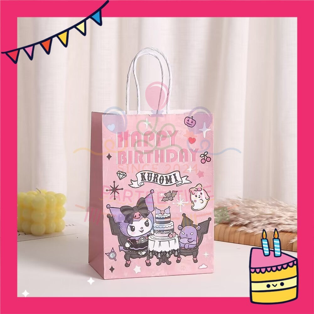 ParteeTime Birthday Kids 1pcs Kuromi My Melody Cinnamoroll Gift Bags with Handle Paper Bag Doorgift Bag Gift Beg Hadiah