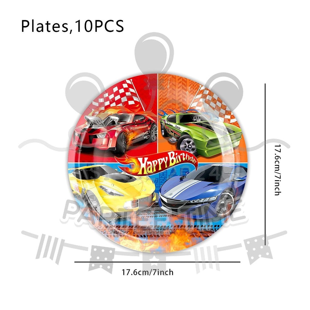 ParteeTime Kids Hot Wheels Birthday Theme Decorations Party Balloon Banners Hang Swirls Backdrop Tablecloth Cake Topper