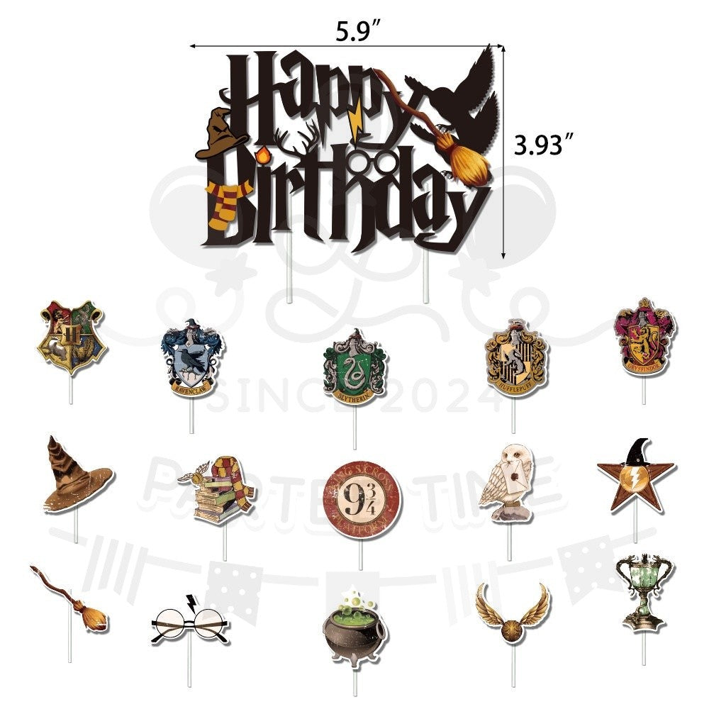 ParteeTime Kid Birthday Party Celebration Decoration Set Harry 4 in 1 Banner Balloon Cake Cupcake Topper Parti Hari Jadi
