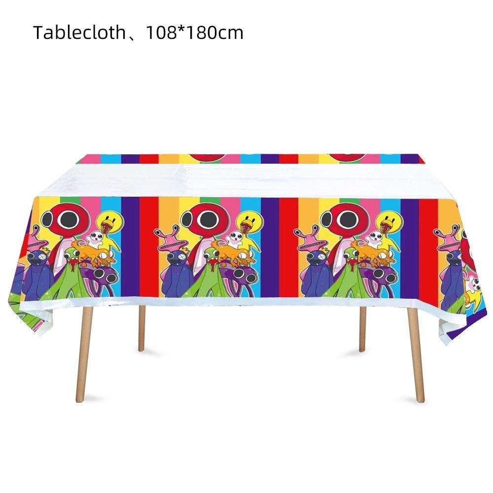 ParteeTime Kids Rainbow & Friends Theme Decorations Birthday Balloon Banner Hang Swirls Backdrop Tablecloth CakeTopper