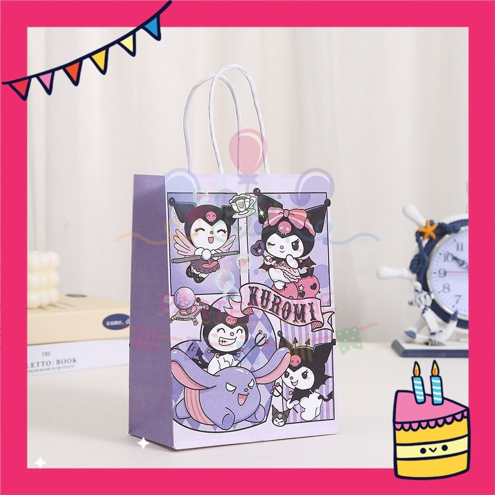 ParteeTime Birthday Kids 1pcs Kuromi My Melody Cinnamoroll Gift Bags with Handle Paper Bag Doorgift Bag Gift Beg Hadiah