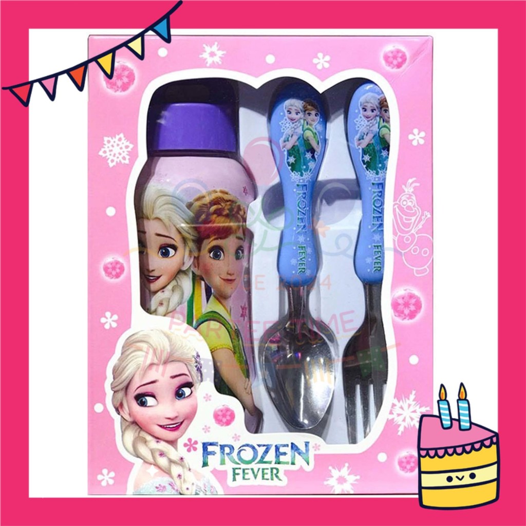 ParteeTime Kids Gifts Box Set Cute Cartoon Stainless Steel Spoon Fork Tableware Set With Water Bottle BPA FREE 350ml