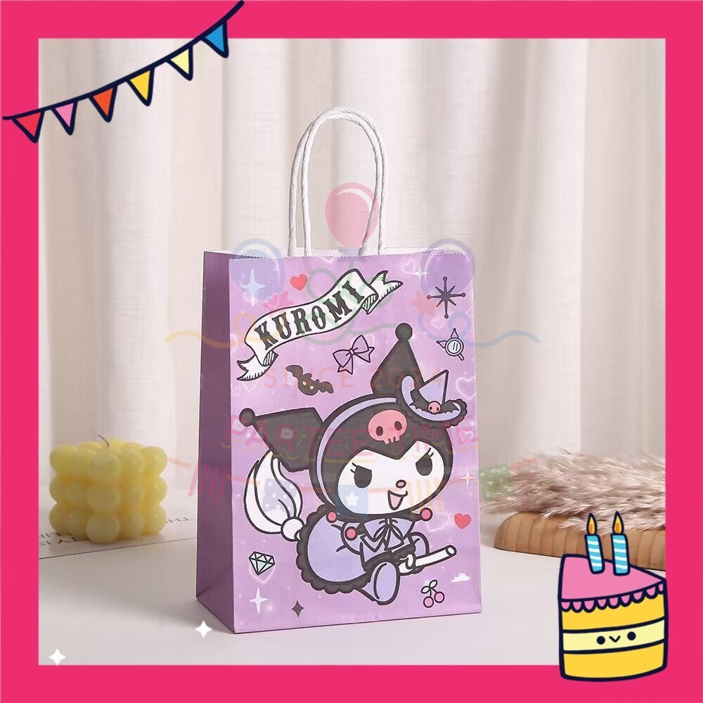 ParteeTime Birthday Kids 1pcs Kuromi My Melody Cinnamoroll Gift Bags with Handle Paper Bag Doorgift Bag Gift Beg Hadiah