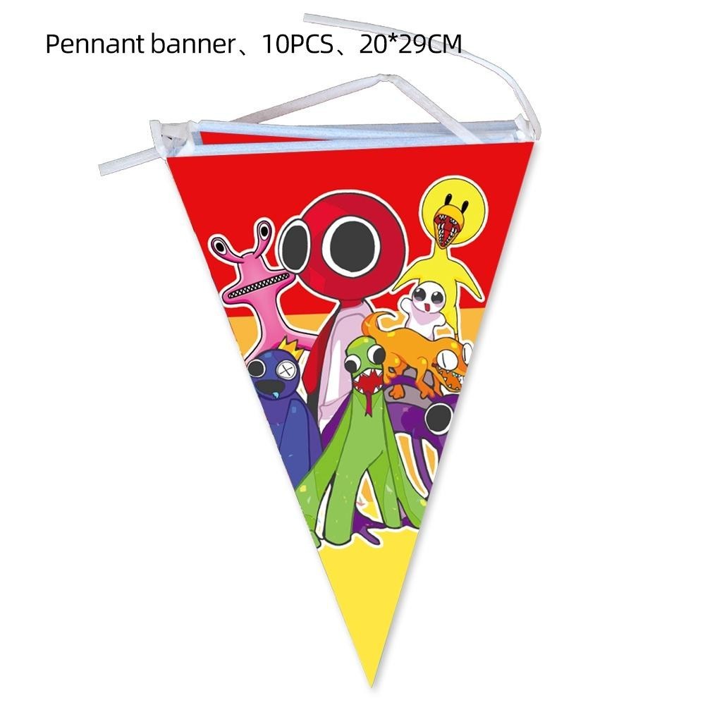 ParteeTime Kids Rainbow & Friends Theme Decorations Birthday Balloon Banner Hang Swirls Backdrop Tablecloth CakeTopper