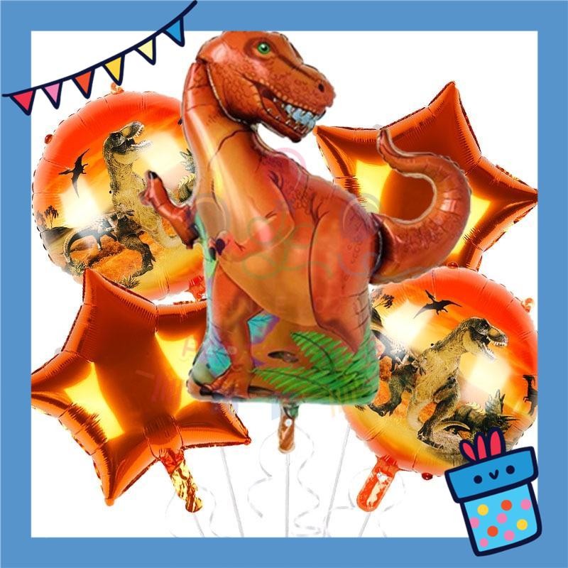 ParteeTime Kids Dinosaur Birthday Party Decoration 5pcs Set Foil Balloon Set Belon Hari Jadi Kanak-Kanak