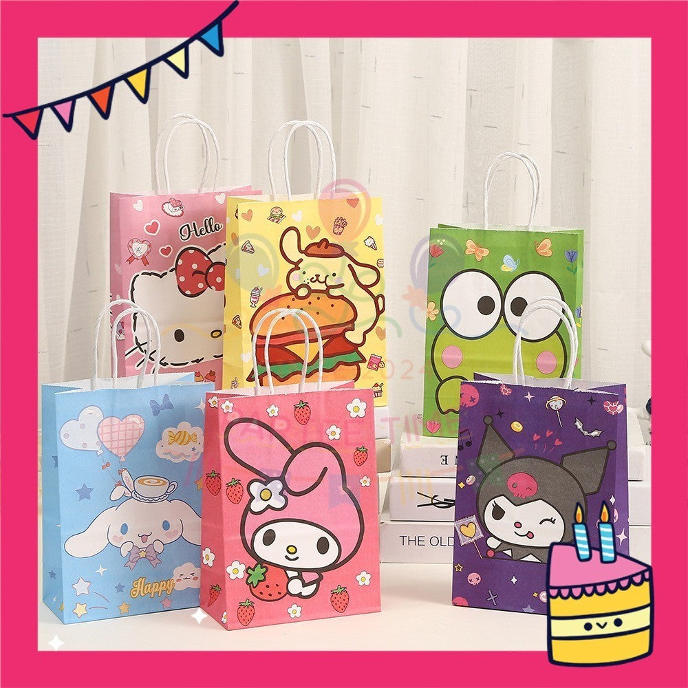 ParteeTime Birthday Kids 1pcs Kuromi My Melody Cinnamoroll Gift Bags with Handle Paper Bag Doorgift Bag Gift Beg Hadiah