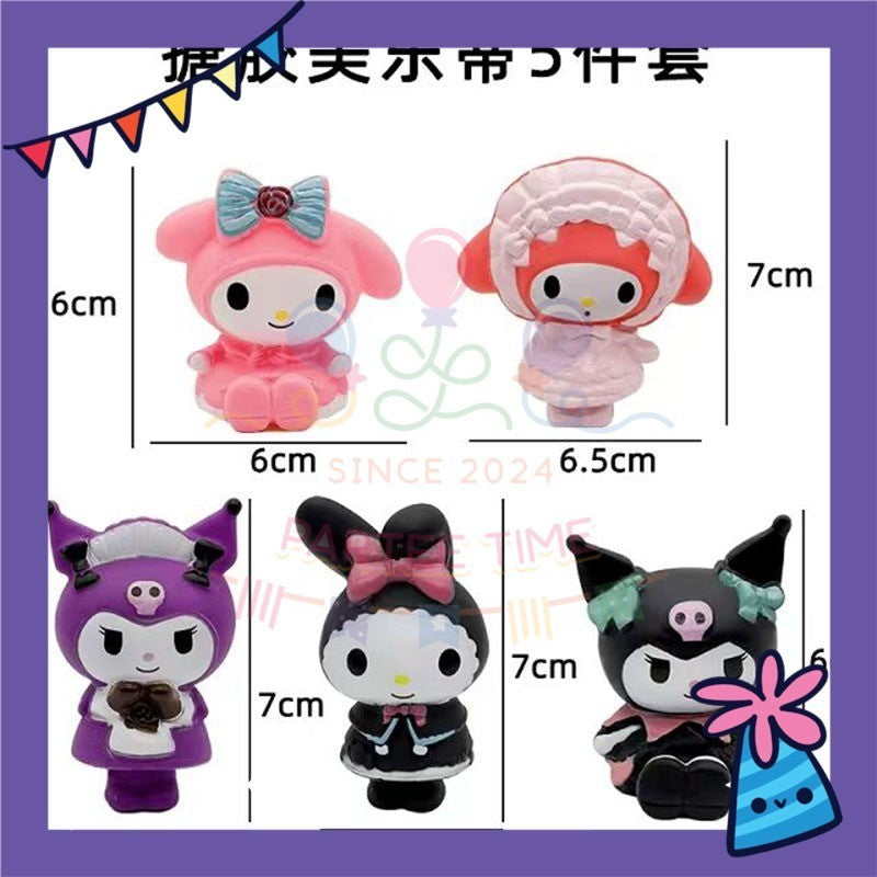 ParteeTime Sanrio Kuromi Melody Cinnamoroll Mini CakeTopper Cute Characters Figures Set Cake Decoration Birthday Party