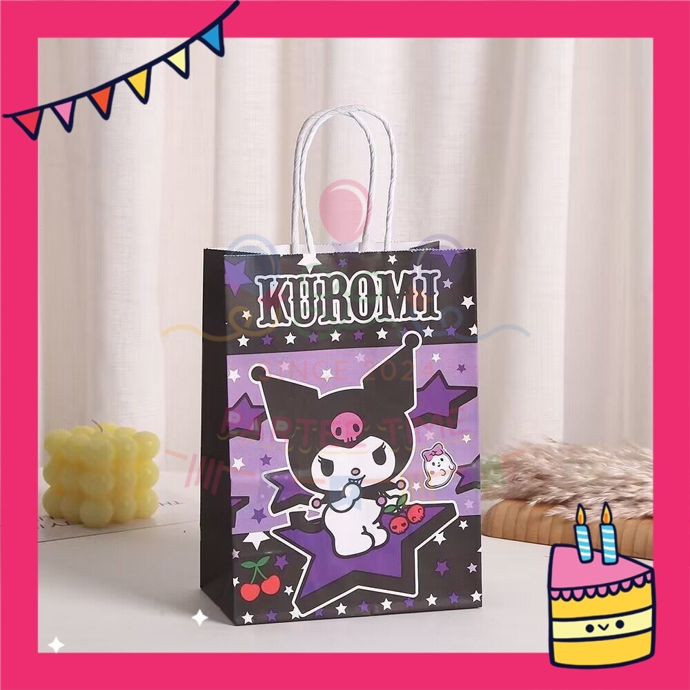ParteeTime Birthday Kids 1pcs Kuromi My Melody Cinnamoroll Gift Bags with Handle Paper Bag Doorgift Bag Gift Beg Hadiah