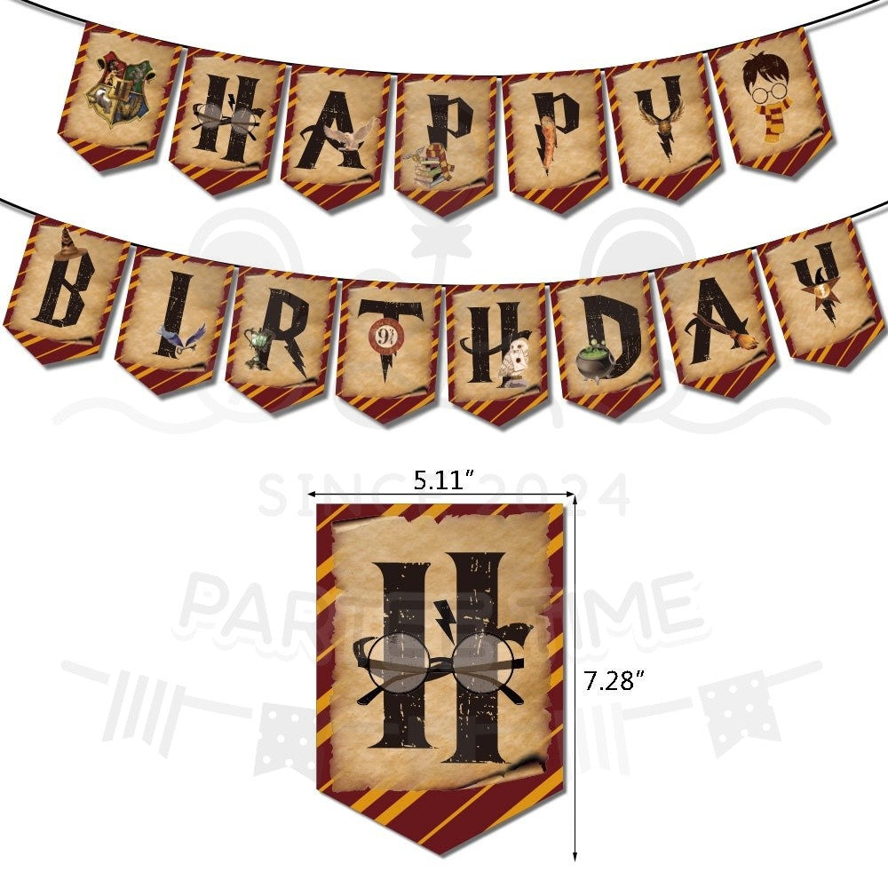 ParteeTime Kid Birthday Party Celebration Decoration Set Harry 4 in 1 Banner Balloon Cake Cupcake Topper Parti Hari Jadi