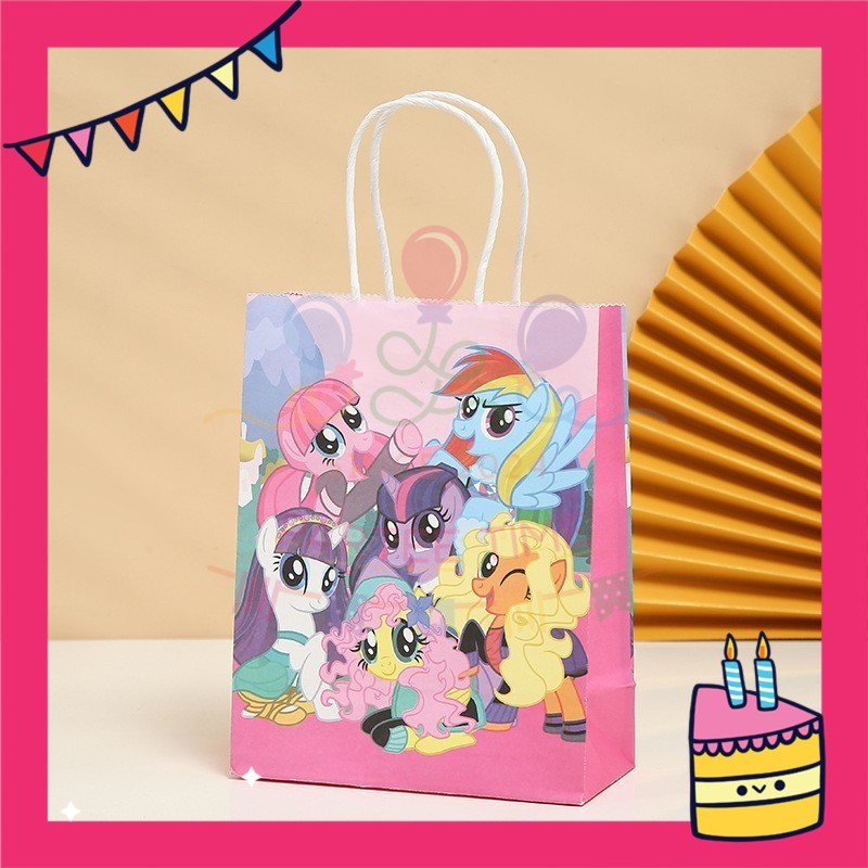 ParteeTime Birthday Kids 1pcs Kitty Pony Party Favor Gift Bags with Handle Paper Bag Doorgift Packaging Goodies Bag
