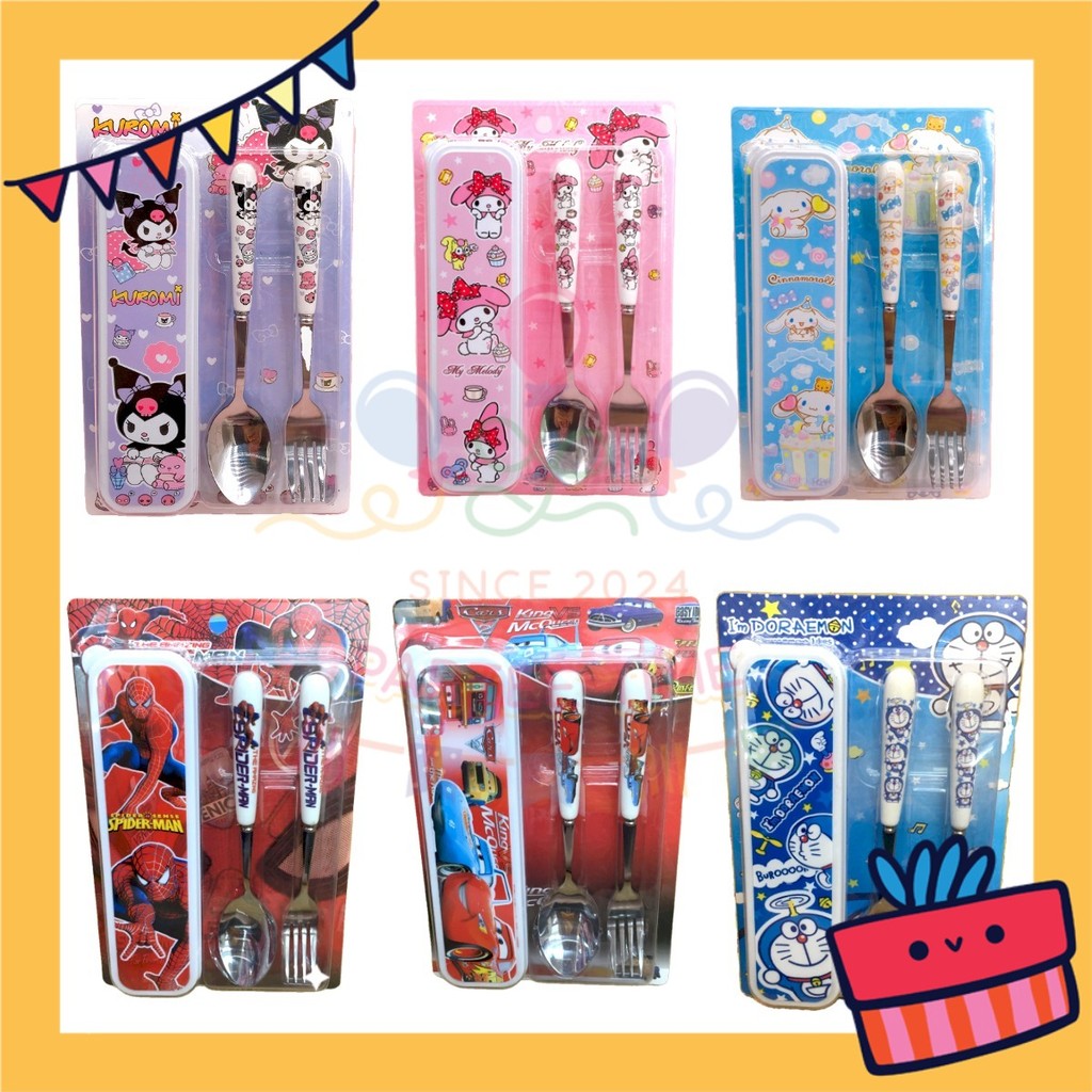 ParteetTime Kids Portable Stainless Steel Gift Set Cutlery Utensil Set Reusable Spoon Fork With Case