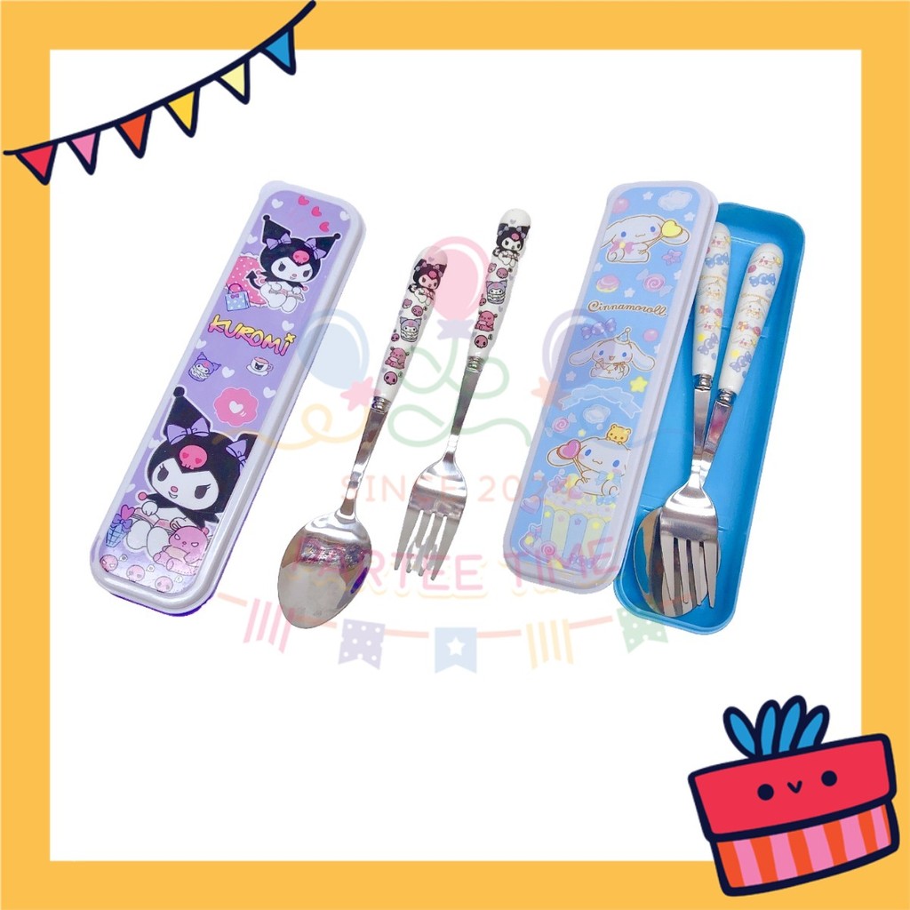 ParteetTime Kids Portable Stainless Steel Gift Set Cutlery Utensil Set Reusable Spoon Fork With Case