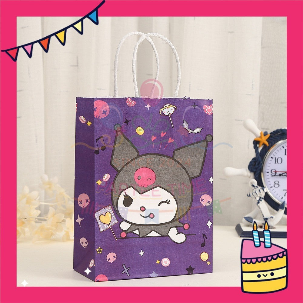 ParteeTime Birthday Kids 1pcs Kuromi My Melody Cinnamoroll Gift Bags with Handle Paper Bag Doorgift Bag Gift Beg Hadiah