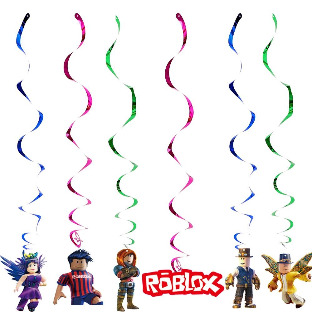 ParteeTime Kids Roblox Birthday Theme Decorations Party Balloon Banners Hang Swirls Backdrop Tablecloth Cake Topper