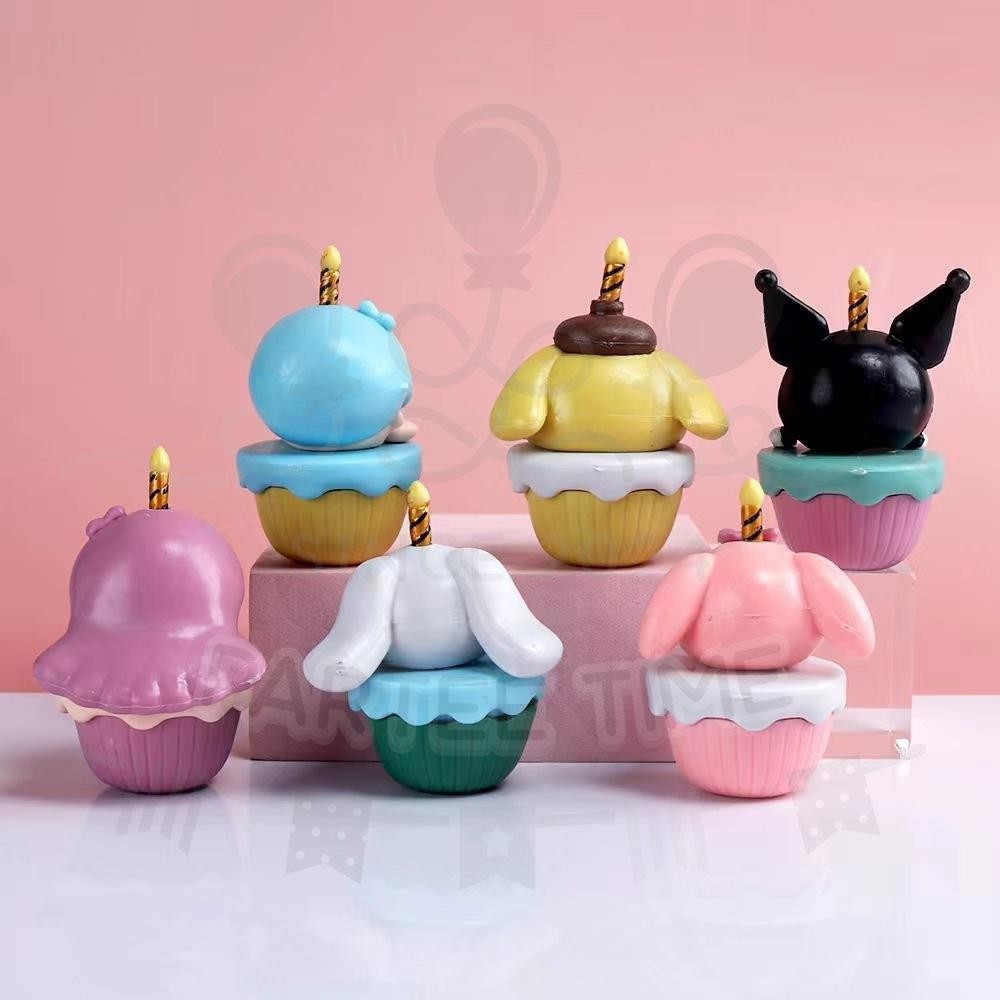 ParteeTime Sanrio Kuromi Melody Cinnamoroll Mini Cake Topper Cute Set Cake Decoration Birthday Party Collection Playset