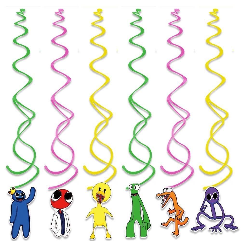 ParteeTime Kids Rainbow & Friends Theme Decorations Birthday Balloon Banner Hang Swirls Backdrop Tablecloth CakeTopper