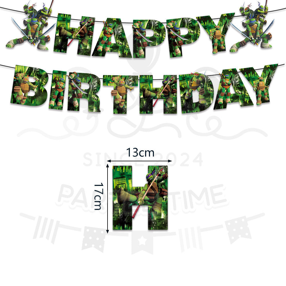 ParteeTime Kids Ninja Turtle Birthday Theme Decorations Kids Birthday Balloon Banner Hang Swirl Backdrop Tablecloth