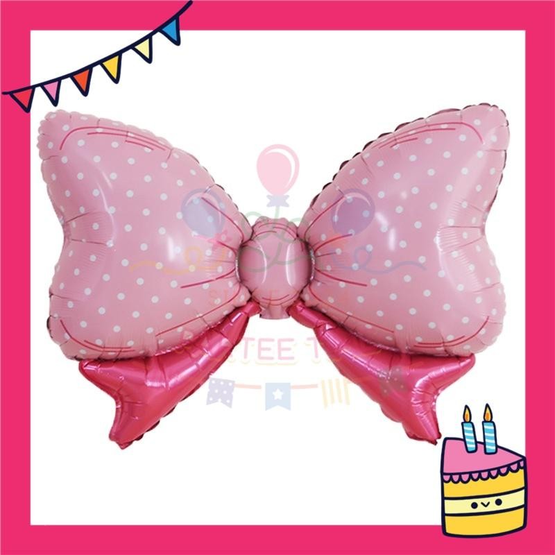 ParteeTime Kids Ribbon Bow Tie Polka Dot Candy Pink Blue Themed Foil Balloon Birthday Party Decoration