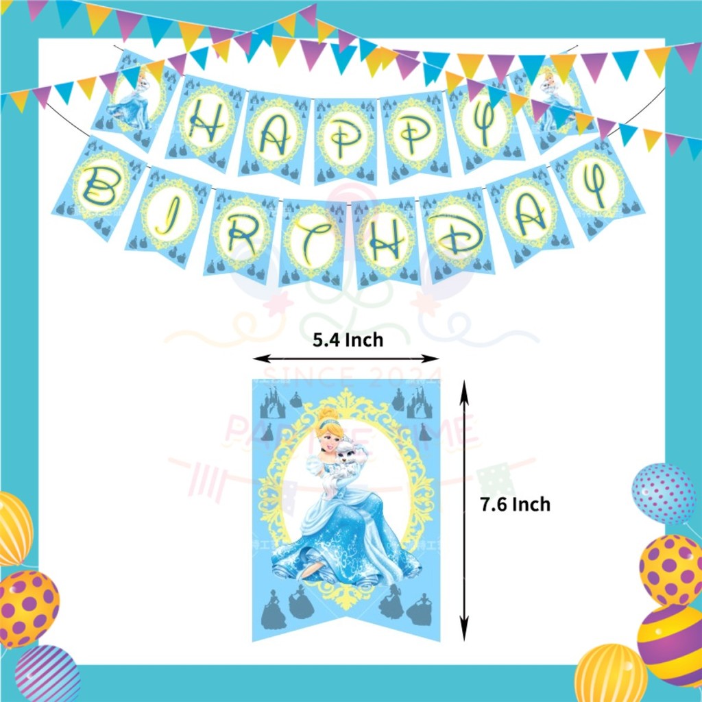 ParteeTime Kids Birthday Party Celebration Decoration Set Cinderella 4 in 1 Majlis Sambutan Hari Jadi Kanak-Kanak
