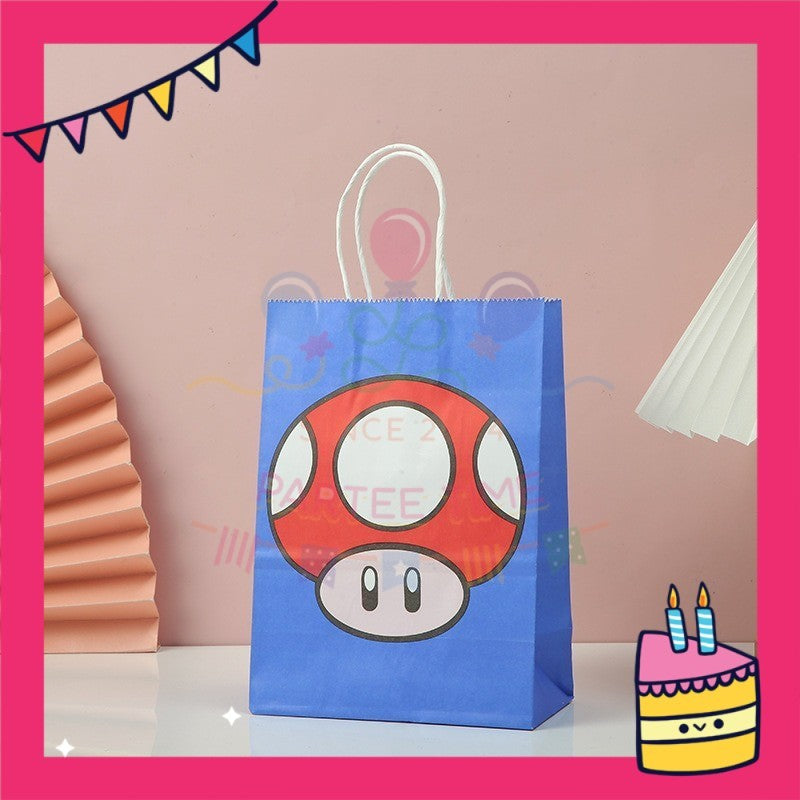 ParteeTime Birthday Kids 1pcs Mario Party Favor Gift Bags with Handle Paper Bag Doorgift Packaging Goodies Bag Gift Beg