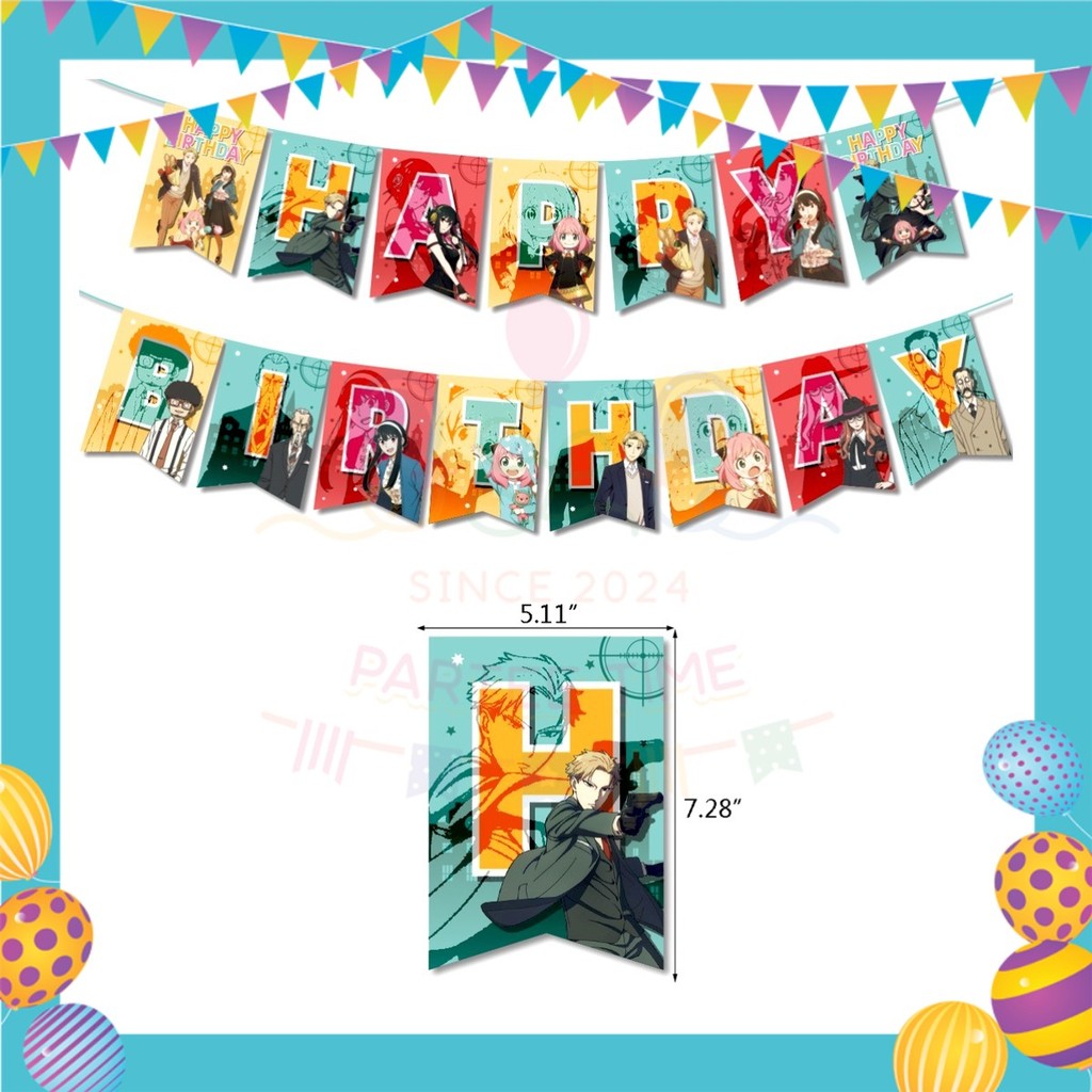 ParteeTime Kids Birthday Party Celebration Decoration Set SPY X FAMILY 4 in 1 Majlis Sambutan Hari Jadi Kanak-Kanak