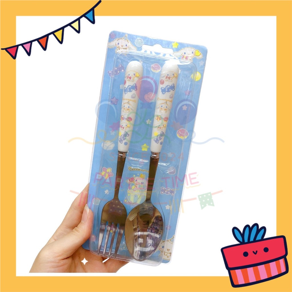 ParteeTime Kids Portable Stainless Steel Tableware Travel Gift Set Cutlery Utensil Set Spoon and Fork Keluli Tahan Karat