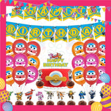 ParteeTime Kids Birthday Party Celebration Decoration Set Cartoon Super 4 in 1 Banner Balloon Cake Cupcake Topper
