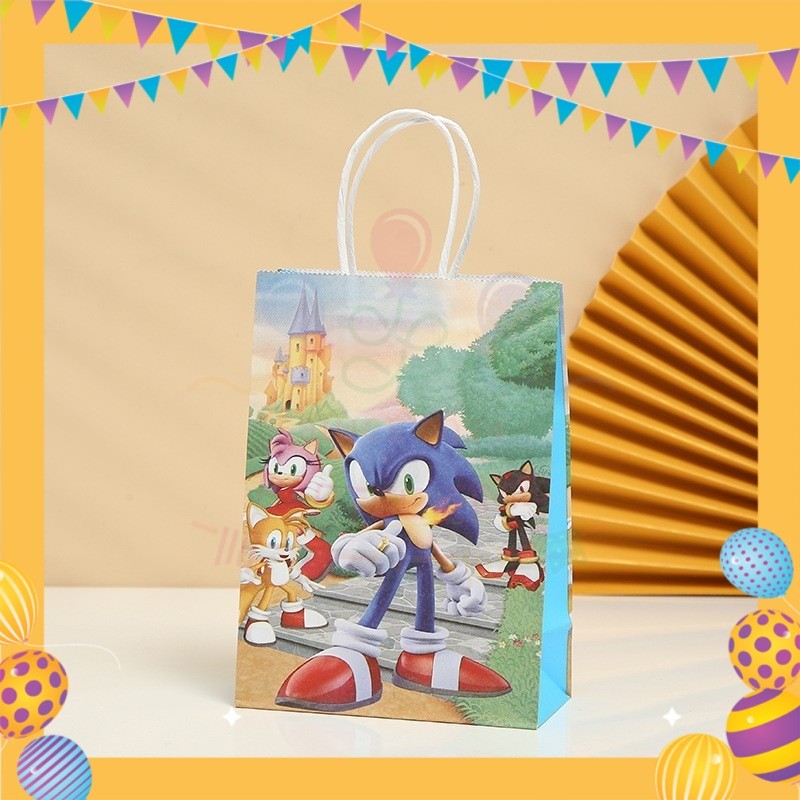 ParteeTime Birthday Kids 1pcs Sonic Party Favor Gift Bags with Handle Paper Bag Doorgift Packaging Goodies Bag