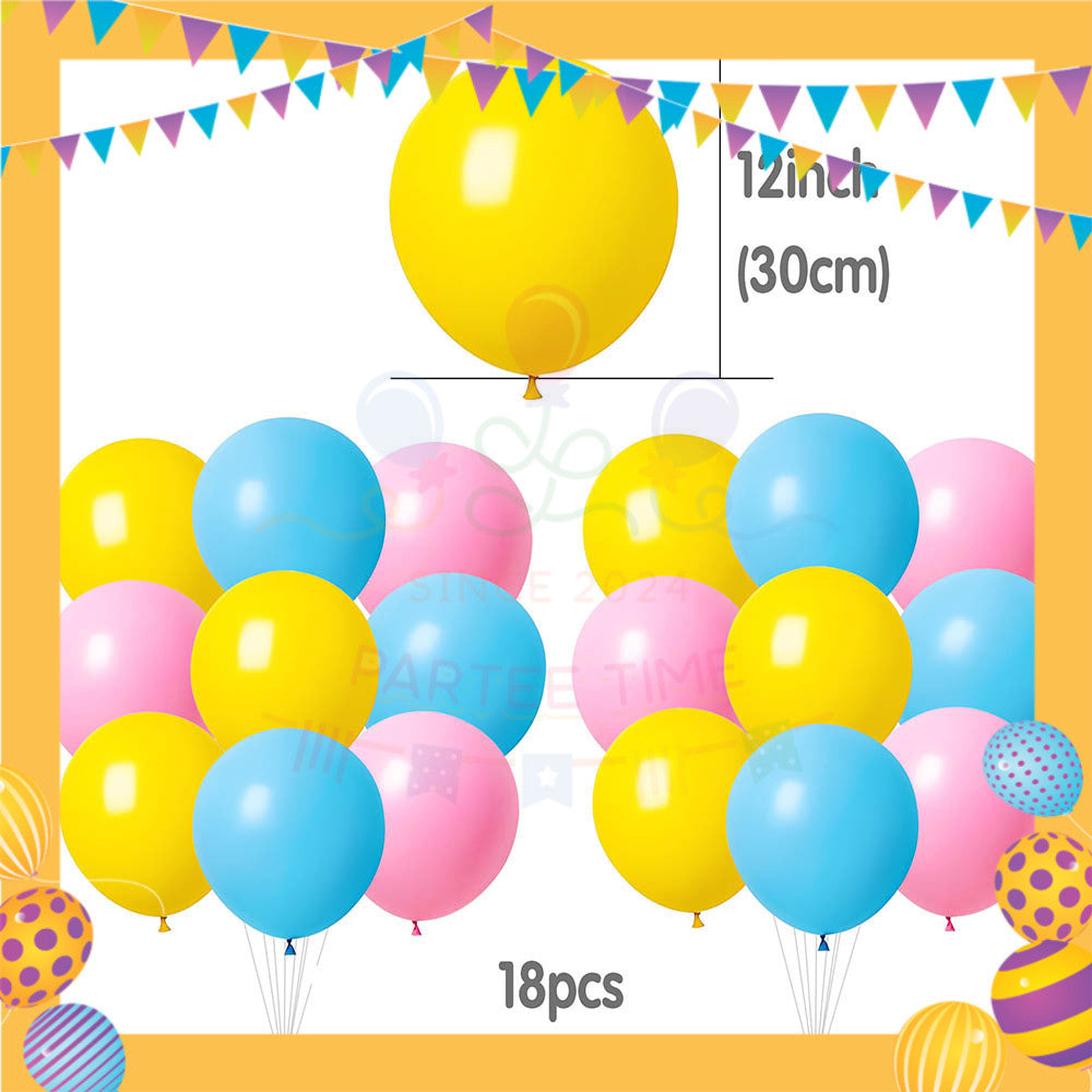 ParteeTime Kids Birthday Party Celebration Decoration Set Minion 4 in 1 Banner Balloon Cake Cupcake Topper Paper Bag