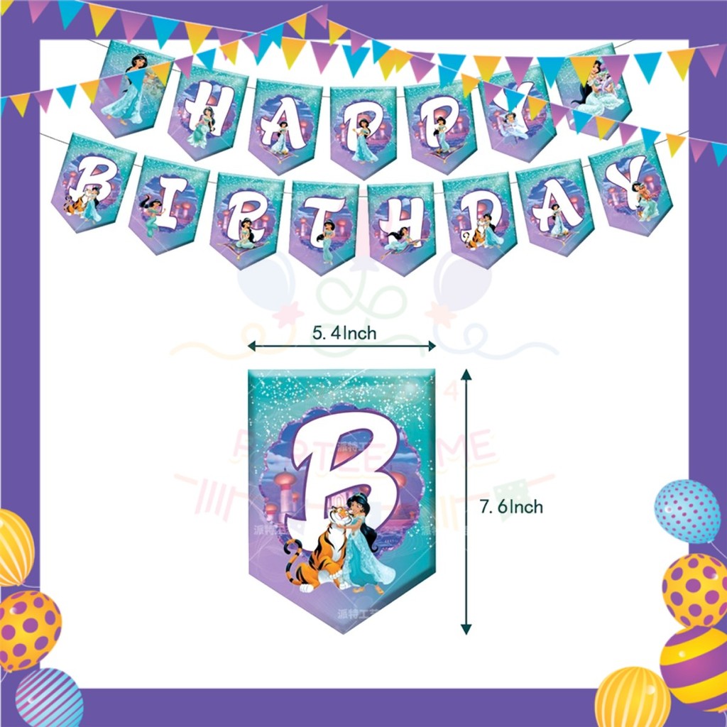 ParteeTime Kids Birthday Party Celebration Decoration Set Princess Jasmine 4 in 1 Sambutan Majlis Hari Jadi Kanak-Kanak