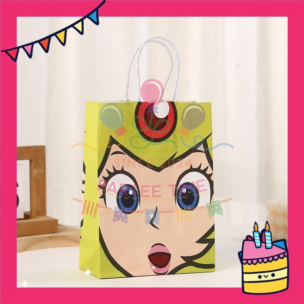 ParteeTime Birthday Kids 1pcs Mario Party Favor Gift Bags with Handle Paper Bag Doorgift Packaging Goodies Bag Gift Beg