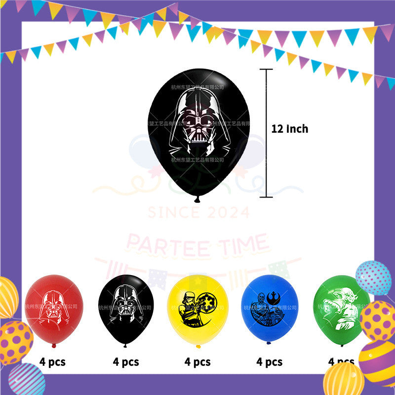 ParteeTime Kids Birthday Party Celebration Decoration Set Star War 4 in 1 Banner Balloon Cake Cupcake Topper