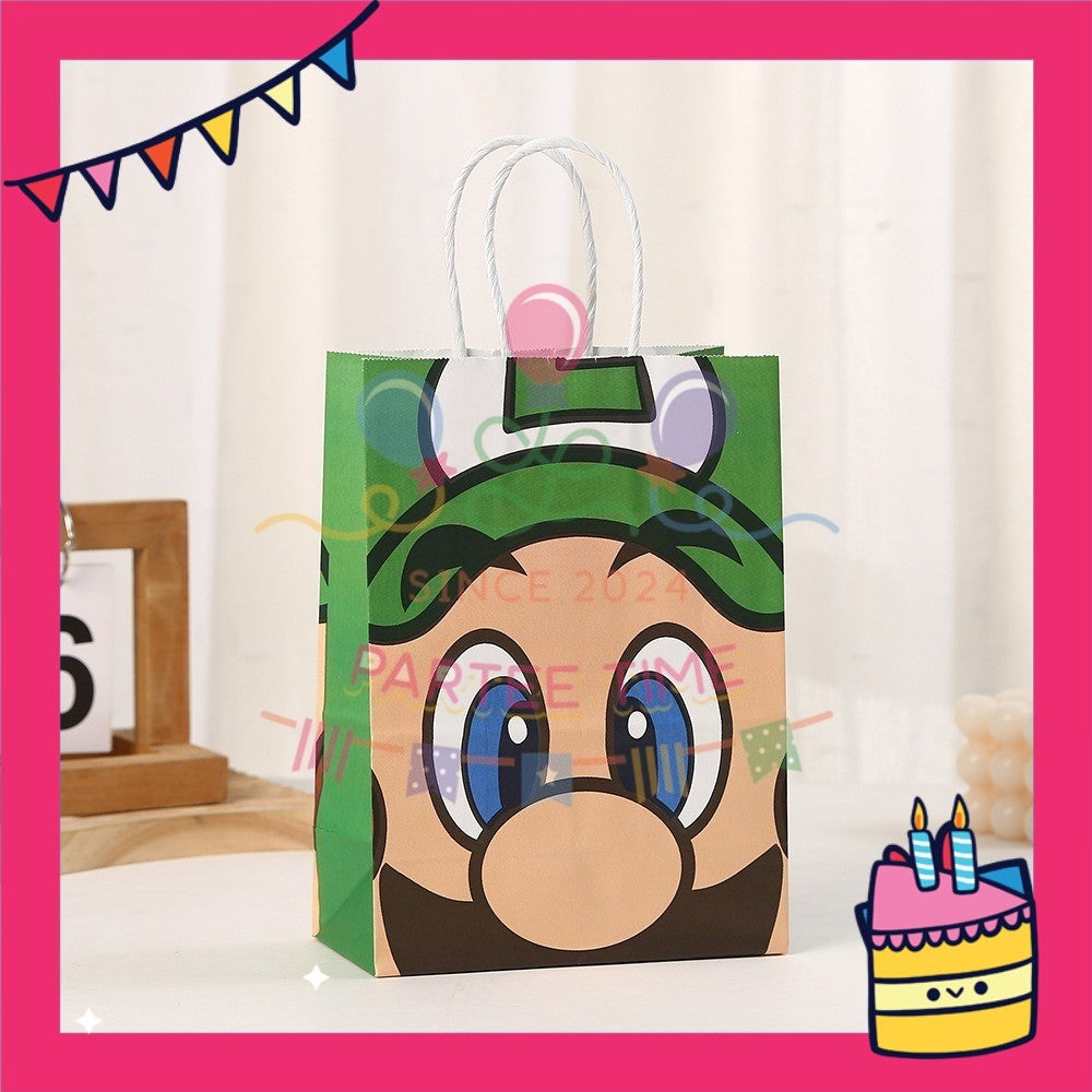 ParteeTime Birthday Kids 1pcs Mario Party Favor Gift Bags with Handle Paper Bag Doorgift Packaging Goodies Bag Gift Beg