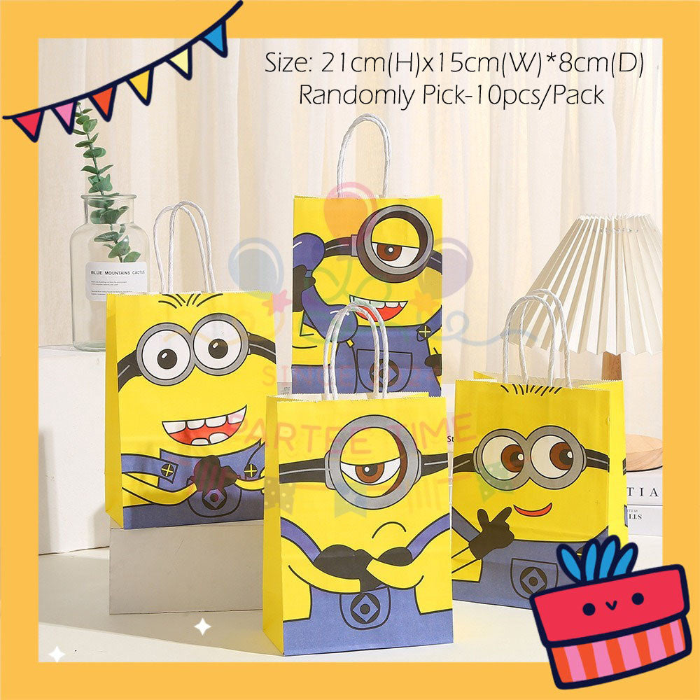 ParteeTime Kids Birthday Party Celebration Decoration Set Minion 4 in 1 Banner Balloon Cake Cupcake Topper Paper Bag